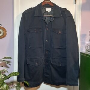 Armani Exchange Field Utility Jacket Men's XL Blue Cotton Button Over Zipper